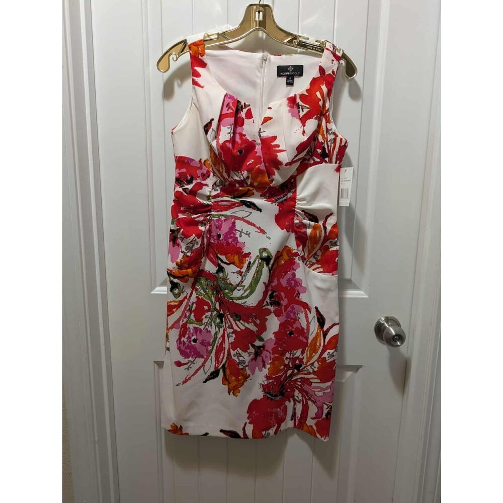 NEW! RONNI NICOLE Women's 6 White Red Pink Floral Dress Spring Summer